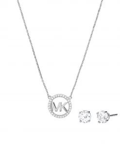 MICHAEL Michael Kors 14k Gold Plated Pave Logo Charm Necklace and Stud Earring Set -Cheap Michael Kors Shop 70654011 xxl a4